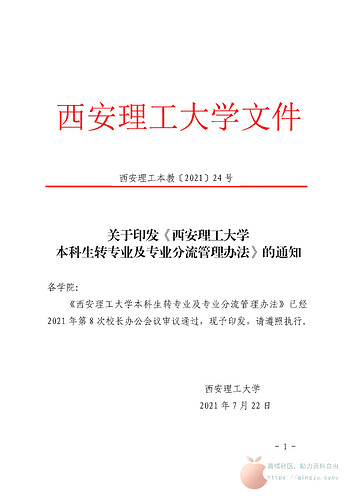 关于印发《西安理工大学本科生转专业及专业分流管理办法》的通知_00(1)